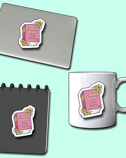 (3Pcs) Teacher Mode All Day, Every Day Sticker, Teacher Sticker Decorate Books Laptop Phone Water Bottles Kindles Stickers Tumbler Sticker Waterproof Vinyl Decorate Sticker 3"" Inch