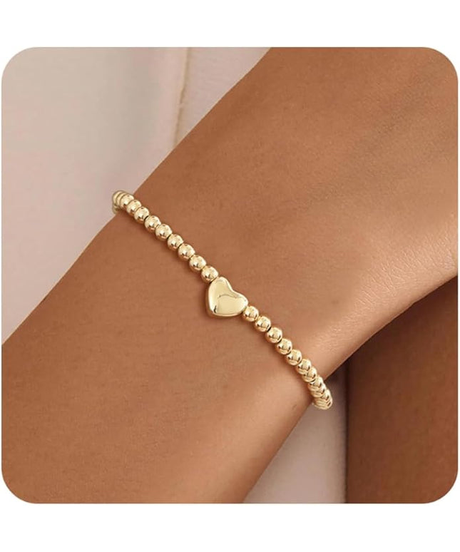 Gold Bracelets for Women 14K Gold Beaded Bracelets Stackable Bracelets for Women Gold Charm Bracelet Non Tarnish Gold Jewelry for Women Trendy