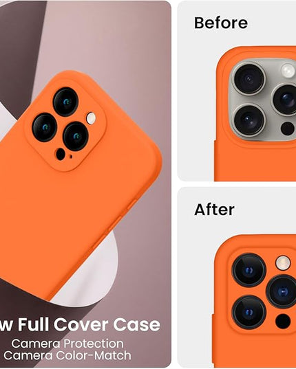 FireNova Designed for iPhone 15 Pro Case, Silicone Upgraded [Camera Protection] Phone Case with [2 Screen Protectors], Soft Anti-Scratch Microfiber Lining Inside, 6.1 inch, Neon Orange
