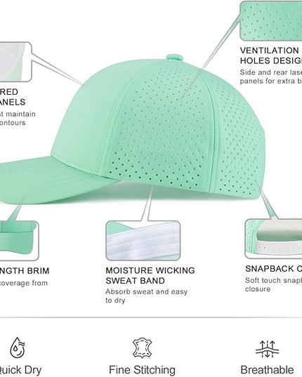 VOBOOM Men Quick Dry Baseball Cap Laser Cut Mesh Ball Curved Brim Snapback Hat