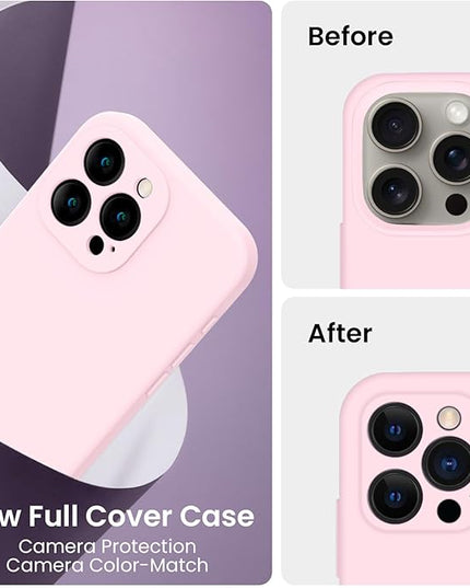 FireNova Designed for iPhone 16 Pro Case, Silicone Upgraded [Camera Protection] Phone Case with [2 Screen Protectors], Soft Anti-Scratch Microfiber Lining Inside, 2024, Chalk Pink