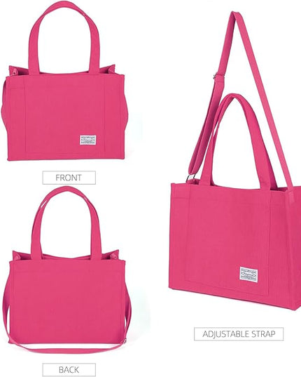 Valleycomfy Corduroy Tote Bag for Women Travel Crossbody Bag Purse Women Shoulder Bags Work Handbags Everyday Hobo Bag
