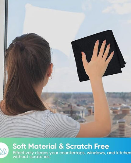 HOMEXCEL Black Microfiber Cleaning Cloth, 24 Pack Cleaning Towels for Kitchen, Lint Free, Scratch-Free, Highly Absorbent, and Reusable Cleaning Rags for House, Window and Glass, Cars, 11.5 X11.5 inch