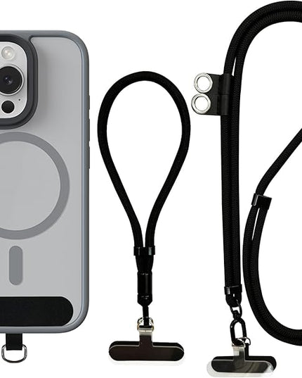 2 Pack Phone Lanyard and Wrist Strap Set, Black Adjustable Crossbody Neck Strap & Secure Phone Wrist Strap with 4 Pcs Tether Tabs, Universal Multifunctional for Most Smartphones iPhone Android