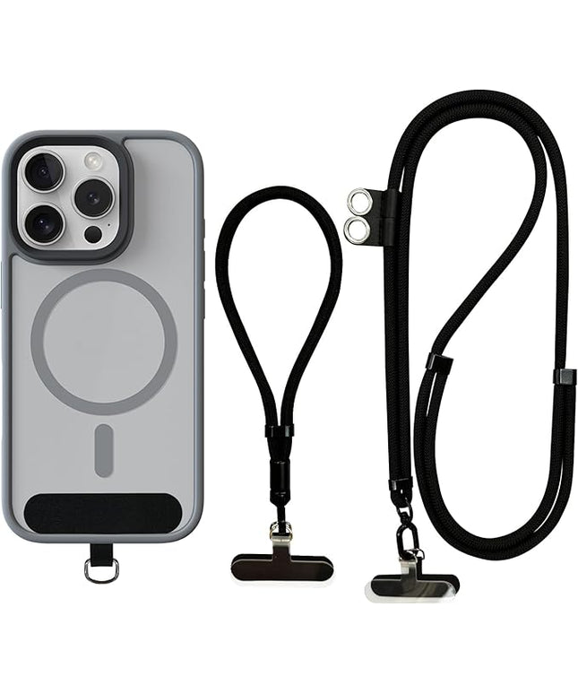 2 Pack Phone Lanyard and Wrist Strap Set, Black Adjustable Crossbody Neck Strap & Secure Phone Wrist Strap with 4 Pcs Tether Tabs, Universal Multifunctional for Most Smartphones iPhone Android
