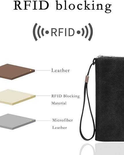 YAPAIOU Wallet For Women Large Capacity Wristlet Purse for Women RFID Blocking Multi Clutch Wallet Black