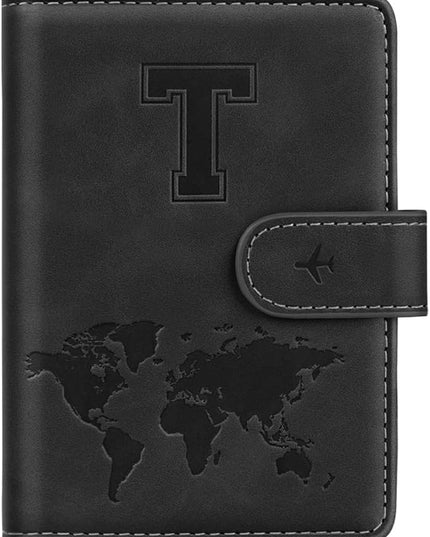 Passport Holder Wallet Cover Personalized Letter A-Z Travel Wallet RFID Blocking Passport Cover Wallet Case for Travel Passport Book Holders for Women and Men, Black-T