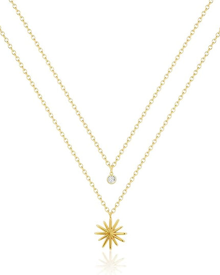 Tewiky Dainty 14k Gold Plated/Silver Cubic Zirconia Necklaces for Women, Simple CZ Jewelry Necklaces Trendy Gifts