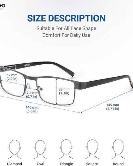 3PCS Blue Light Glasses Men - Bluelight Blocking Computer Metal Thin Frame For Mens/Women