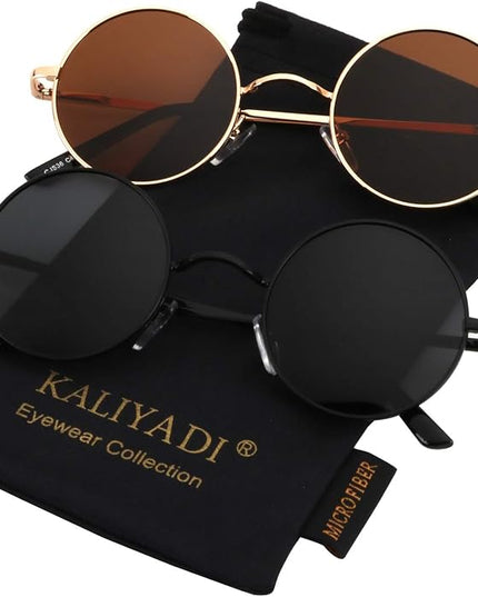 KALIYADI Round Polarized Sunglasses for Men Women Retro Metal Hippie Circle Style Sun Glasses UV Protection
