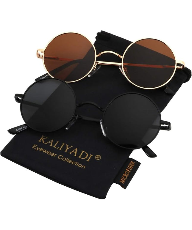 KALIYADI Round Polarized Sunglasses for Men Women Retro Metal Hippie Circle Style Sun Glasses UV Protection