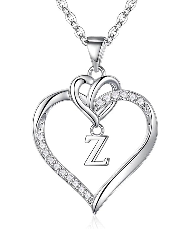 STORUP Christmas Gifts for Women Teen Girls - Heart Initial Necklaces for Women Girls, 14K-Gold-Plated Cubic Zirconia Initial A-Z Pendant Dainty Heart Necklaces for Teen Girl Jewelry Birthday Gifts