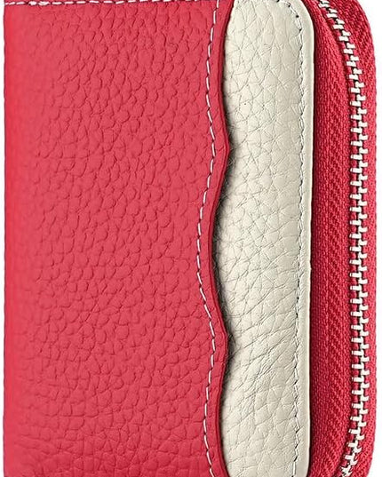 Linno RFID 20 Slots Credit Card Holder Genuine Leather Small Wallet for Women or Men with Zipper