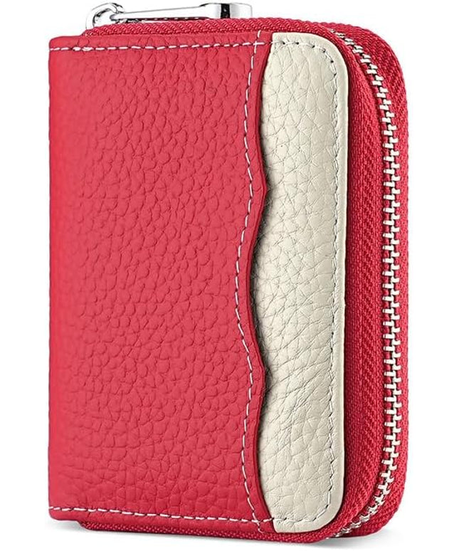 Linno RFID 20 Slots Credit Card Holder Genuine Leather Small Wallet for Women or Men with Zipper