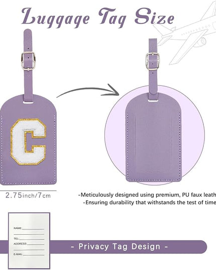 Initial Passport Cover Holder and Luggage tag Set,PU Leather Passport Case Travel Suitcase Tag with Letter Patch, Personalized Travel Luggage Accessories Gifts for Women Grils Teenage Purple Letter H