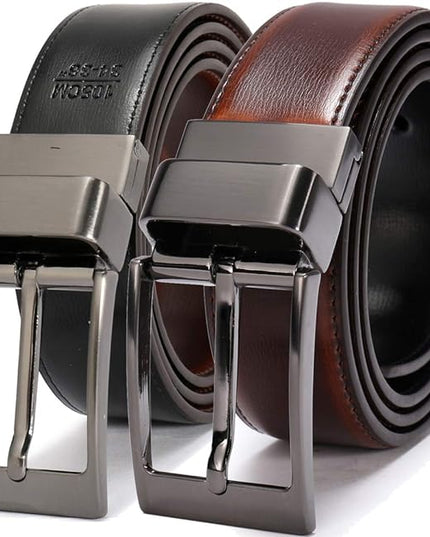 beltox fine Men's Dress Belt Leather Reversible 1.25" Wide Rotated Buckle Gift Box
