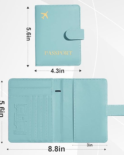 Passport Holder with Airtag Slot Cards Cash Air Ticket Pocket, Travle Gifts for Women Men RFID Blocking Wallet, Passport Book Cover Case Light Cyan