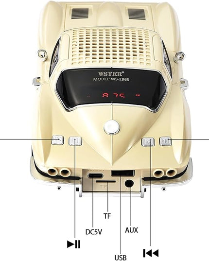 Retro American Style car Bluetooth Speaker, Portable Wireless Outdoor Speaker, TWS Stereo, Support USB/TF/AUX, Party Bluetooth Speaker with Microphone,Classic car Gifts for Men(Beige)