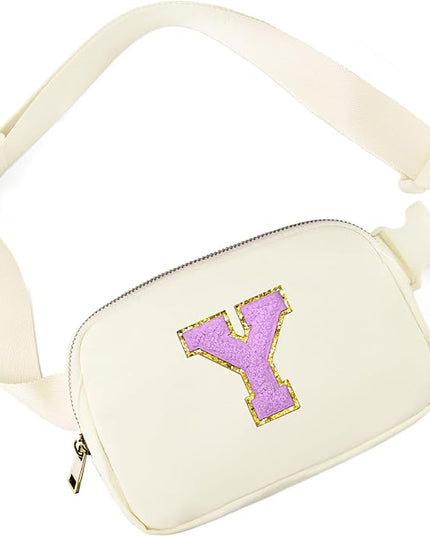 Gitus Gifts for 8 9 10 11 12 Year Old Girls Belt Bag Fanny Pack Crossbody Bags with Initial Letter Patch Cute Stuff Birthday Gifts for Teen Girls Women Personalized Trend Stuff (Ivory-Y)