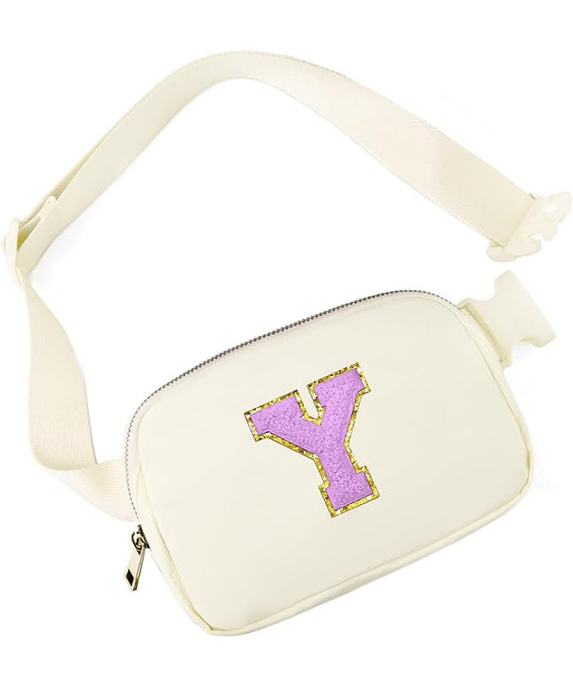 Gitus Gifts for 8 9 10 11 12 Year Old Girls Belt Bag Fanny Pack Crossbody Bags with Initial Letter Patch Cute Stuff Birthday Gifts for Teen Girls Women Personalized Trend Stuff (Ivory-Y)