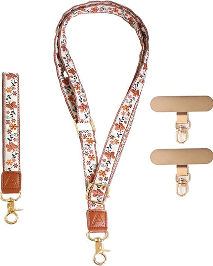 LEMEDE Phone Charm Lanyard, Gold Buckle Adjustable Crossbody and Wrist Strap with 2pcs 360-Degree Rotatable Phone Pad