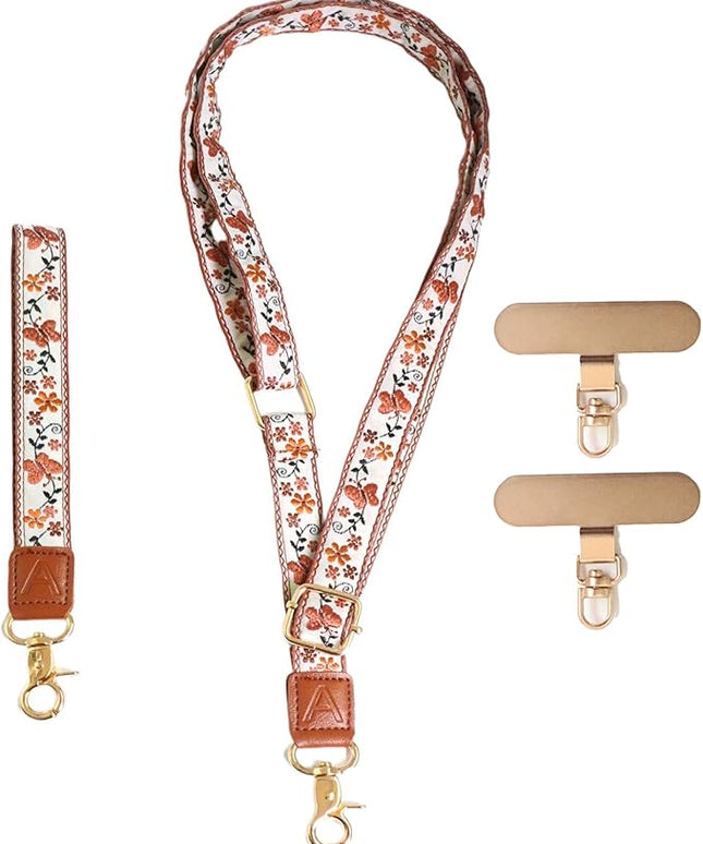 LEMEDE Phone Charm Lanyard, Gold Buckle Adjustable Crossbody and Wrist Strap with 2pcs 360-Degree Rotatable Phone Pad