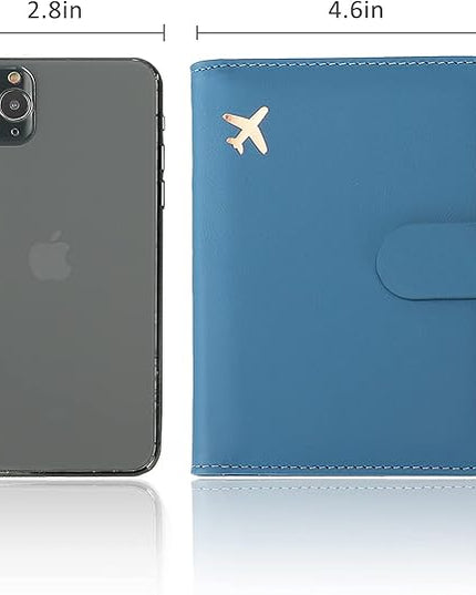 Melsbrinna Unisex-Adults RFID Blocking Travel Passport Cover/Case, Cute Passport Wallet with 10 Compartments, Black Blue