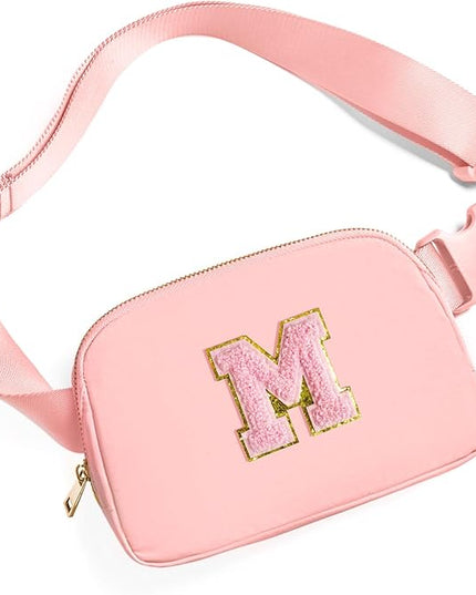 Gitus Belt Bag Fanny Pack Crossbody Bags with Initial Letter Patch Cute Stuff Birthday Gifts for Teenager Girls Trendy Preppy Stuff for Teen Girls Cool Stuff for Teens (Light Pink-M)