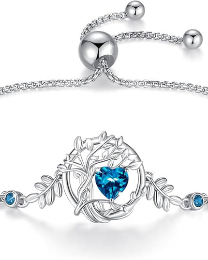 FANCIME Tree of life Birthstone Bracelet for Women Sterling Silver Tree Jewelry Birthstone Charm Bracelet Gemstone Anniversary Birthday Christmas Gifts for Wife Mom Her