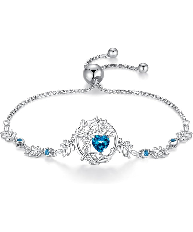 FANCIME Tree of life Birthstone Bracelet for Women Sterling Silver Tree Jewelry Birthstone Charm Bracelet Gemstone Anniversary Birthday Christmas Gifts for Wife Mom Her