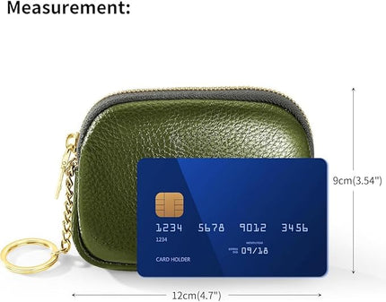 ZYLOXAR Genuine Leather Wallet Small Change Purse Keychain Mini Zipper Coin Pouch for Women (Green)