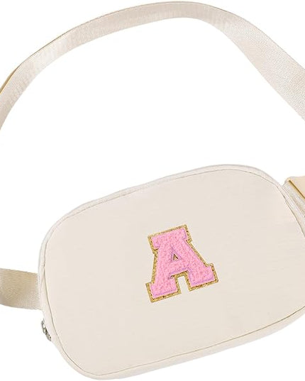 Glratn Initial Letter Fanny Pack for Girls,Patch Belt Bag,Toddler Crossbody Bags，Gifts for 3 4 5 6 7 8 9 10 11 37 Year Old Teens Kids,Christmas Graduation Gifts for Teen Girls ，(Beige-A)