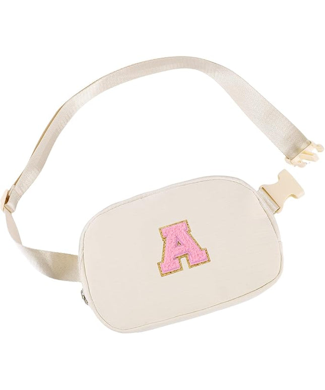 Glratn Initial Letter Fanny Pack for Girls,Patch Belt Bag,Toddler Crossbody Bags，Gifts for 3 4 5 6 7 8 9 10 11 37 Year Old Teens Kids,Christmas Graduation Gifts for Teen Girls ，(Beige-A)