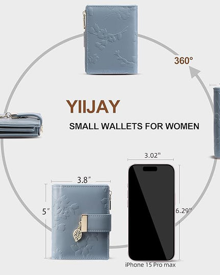 yiijay Small Wallet Women RFID Blocking Leather Bifold Wallet Credit Card Holder for Women Ladies Compact Wallet Mini Purse With Zipper Pocket