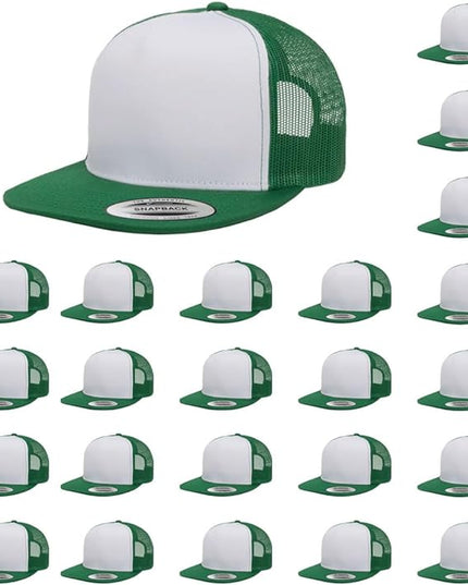 Yupoong 5-Panel YP Classic Trucker Cap | High Profile Flat Visor Snapback | OSFM | Bulk Packs Available