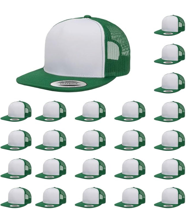 Yupoong 5-Panel YP Classic Trucker Cap | High Profile Flat Visor Snapback | OSFM | Bulk Packs Available