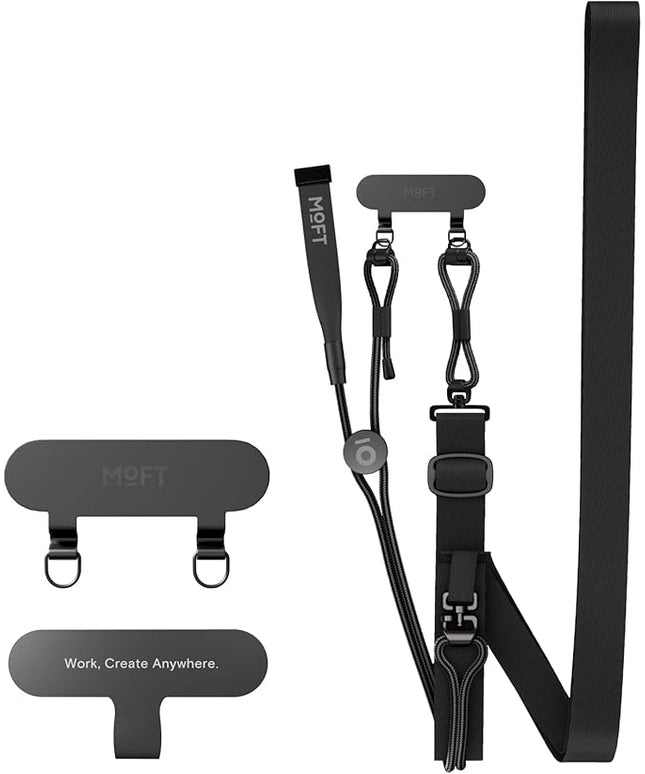 MOFT Phone Lanyard Crossbody with 2 Tabs, Adjustable Phone Strap with Premium Metal Buckles, Skin-Friendly Universal Lanyard, Compatible with Most Smartphones, Jet Black