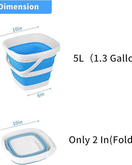 2 Pack Collapsible Buckets 5L 1.3Gallon Small Cleaning Bucket for Household Portable Plastic Bucket Outdoor Car Washing Tub Foldable Camping Beach Sand Water Pot Pail Space Saving Square Grey and Blue