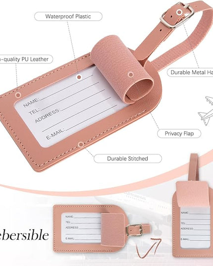 Initial Passport Cover Holder and Luggage tag Set,PU Leather Passport Case Travel Suitcase Tag with Letter Patch, Personalized Travel Luggage Accessories Gifts for Women Grils Teenage Pink F