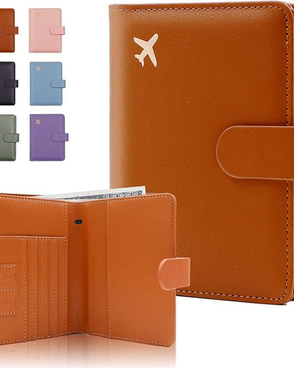 Melsbrinna Premium Leather Passport Holder Covers Case, Waterproof Rfid Blocking Travel Wallet Passport Holder with Pen Holder, Cute Passport Book for Women/Men