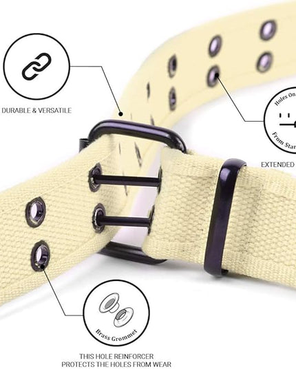 Boxed Gifts Parquet Casual Canvas Belt - Double Hole, Double Grommets for Men & Women