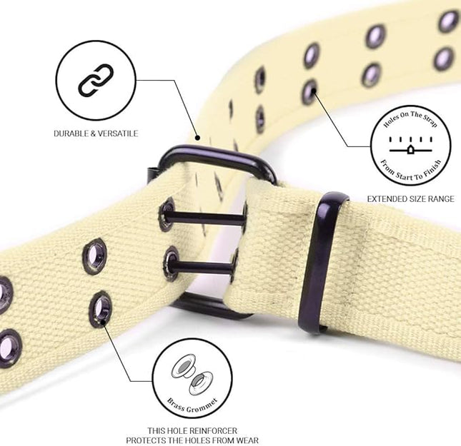 Boxed Gifts Parquet Casual Canvas Belt - Double Hole, Double Grommets for Men & Women