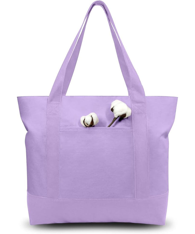TOPDesign 1-Pack Canvas Tote Bag with an External Pocket, Reusable Grocery Shopping Bag, Top Zipper Closure, Daily Essentials (Lavender)