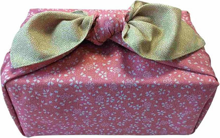 Furoshiki Japanese Wrapping Cloth - Large 27.6 Inch Reversible Eco Gift Wrap, Reusable Bento Bag Christmas Birthday, Cherry Blossom Design (Leaf Green & Pink)