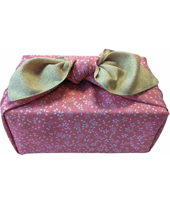 Furoshiki Japanese Wrapping Cloth - Large 27.6 Inch Reversible Eco Gift Wrap, Reusable Bento Bag Christmas Birthday, Cherry Blossom Design (Leaf Green & Pink)