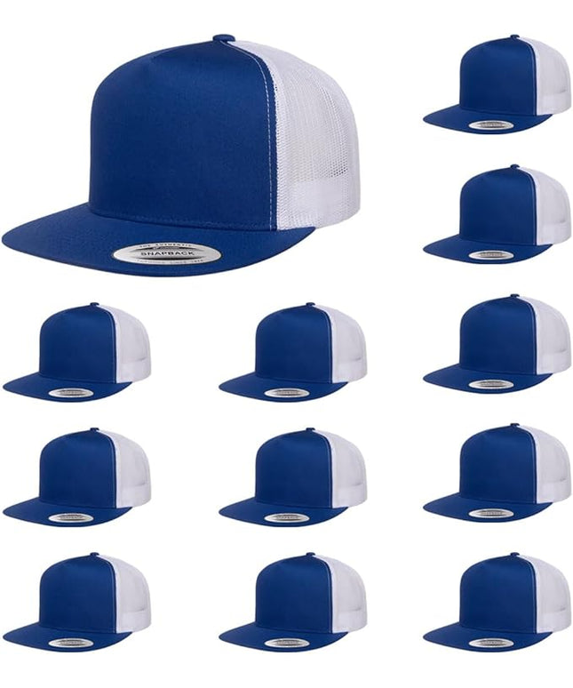 Yupoong 5-Panel YP Classic Trucker Cap | High Profile Flat Visor Snapback | OSFM | Bulk Packs Available