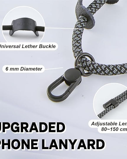 Universal Phone Lanyard, Anti-Theft Crossbody Strap for iPhone 16 Pro Max and Most Smartphones, Adjustable Cell Phone Neck Holder w/ 2 Non-Adhesive Tether Tabs, Charcoal Heather/Black