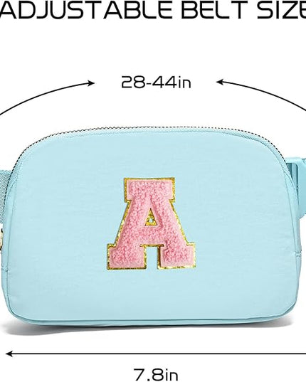 Gitus Gifts for 7 8 9 10 11 Year Old Girls Belt Bag Fanny Pack Crossbody Bags with Initial Letter Patch Birthday Gifts for Daughter Sister Friends Teen girls (Icing Blue-A)