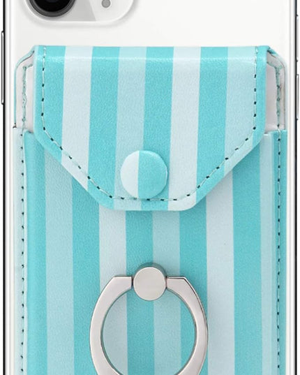 Cell Phone Card Holder RFID Ring Stand Stick on Wallet Card Holder for Back of Phone for iPhone Android and All Smartphones Green Striped