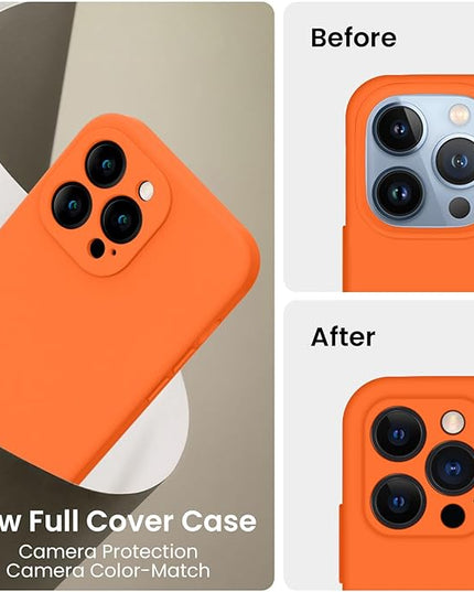 FireNova Designed for iPhone 13 Pro Max Case, Silicone [Camera Protection] Phone Case with [2 Screen Protectors], Soft Anti-Scratch Microfiber Lining Inside, 6.7 inch, Neon Orange New